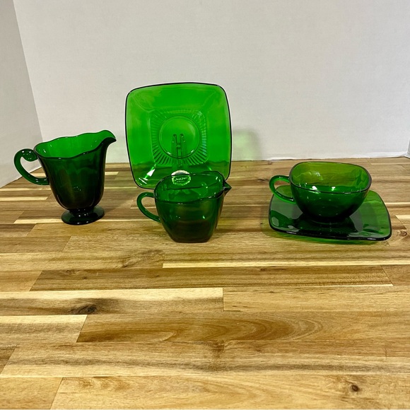 Vintage Anchor Hocking Forest Green 5 Various Pieces - Picture 3 of 9